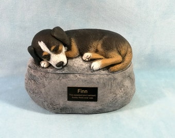 Ceramic Custom Painted Two Piece Beagle Painted Dog Urn with wings and a Name Plate-hand made urn-based on your photos