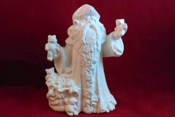 10 Inches Old World Santa with Teddy Bears Ready to Paint Ceramic Bisque