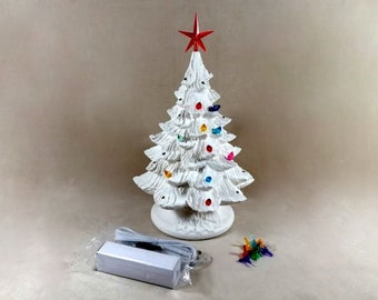 Unpainted Medium Vintage Style  Ceramic Christmas Tree Kit -13 1/2 - 14  inches with base, hand made pine tree