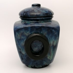 READY TO SHIP-Large Pet Ceramic Cremation  Urn with Picture Frame-8 inches high, hand made, art glaze