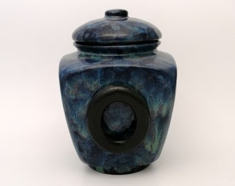 READY TO SHIP-Large Pet Ceramic Cremation  Urn with Picture Frame-8 inches high, hand made, art glaze