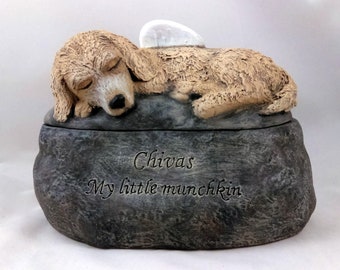 Ceramic Engraved Poodle Mix Painted Cremation Urn - hand made pet urn-engraved directly on the urn