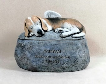 Ceramic Beagle Custom Painted Dog Cremation Urn  -Pet hand made urn with engraving directly on the urn and longer ears.