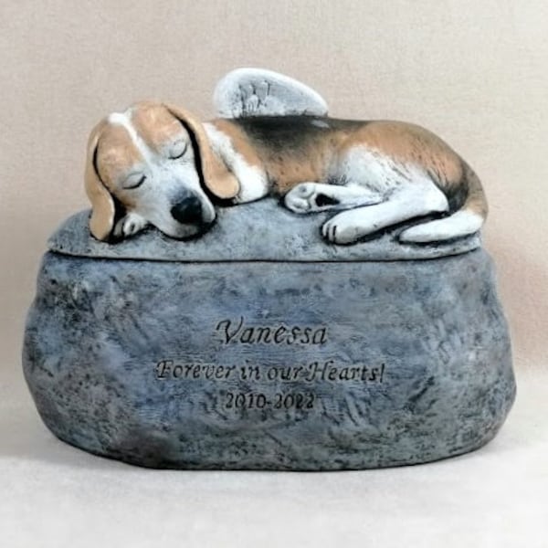Ceramic Beagle Custom Painted Dog Cremation Urn  -Pet hand made urn with engraving directly on the urn and longer ears.