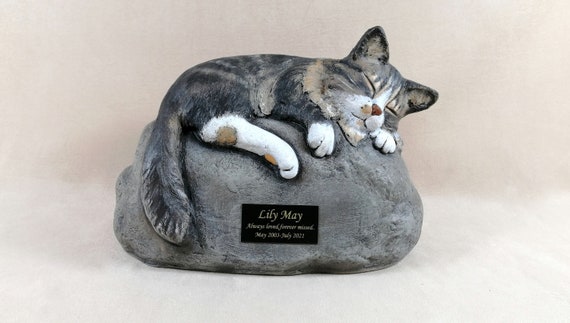 Ceramic Engraved Painted Medium Long Haired Bottom Loading Cat Cremation Urn Hand Made Pet Urn Etsy