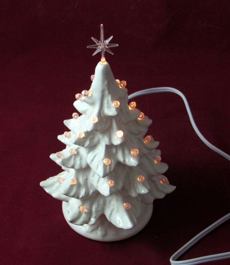 Small White Glazed Ceramic Christmas Tree with White Pinlights Etsy