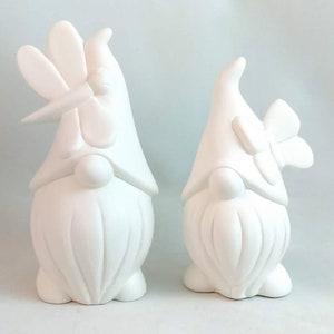 Set of two Ready to Paint Small Male Ceramic Garden Gnomes with optional mushroom-  lawn or garden , outdoor or indoor