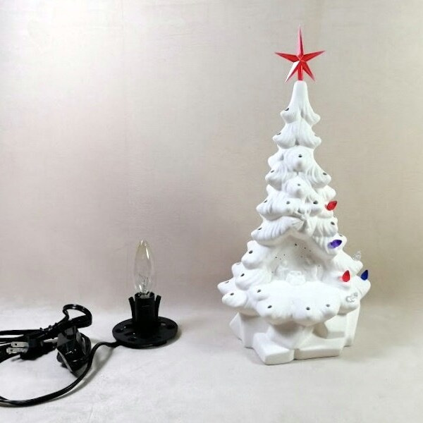 READY TO SHIP-Medium Ready to Paint Nativity Ceramic Christmas Tree Kit -13  inches with electric kit and choice of bulbs or birds