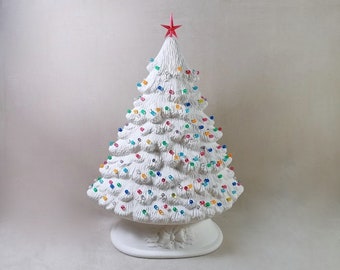 Ready to Paint Kit - Medium/Large Ceramic Mantel Christmas Tree -choice of  holly leaf or winter scene base  , 15 inches