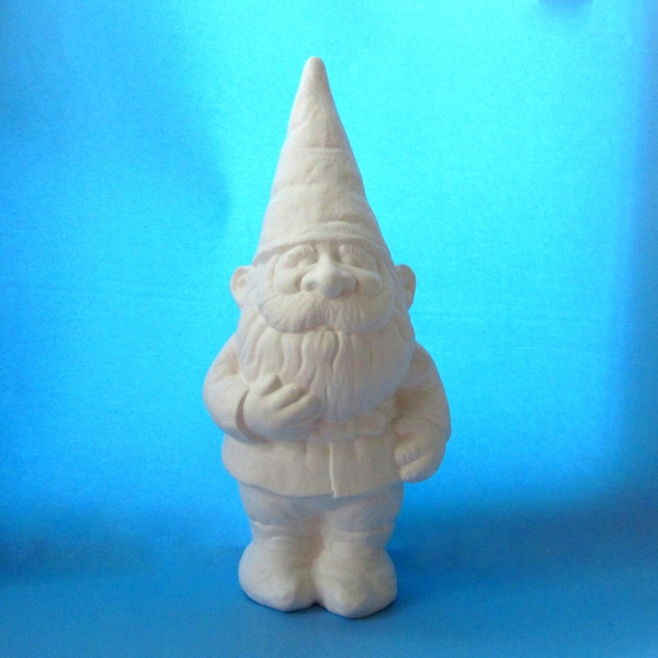 Ceramic Unpainted Garden Gnome - 14 inches,  lawn or garden gnome, outdoor or indoor
