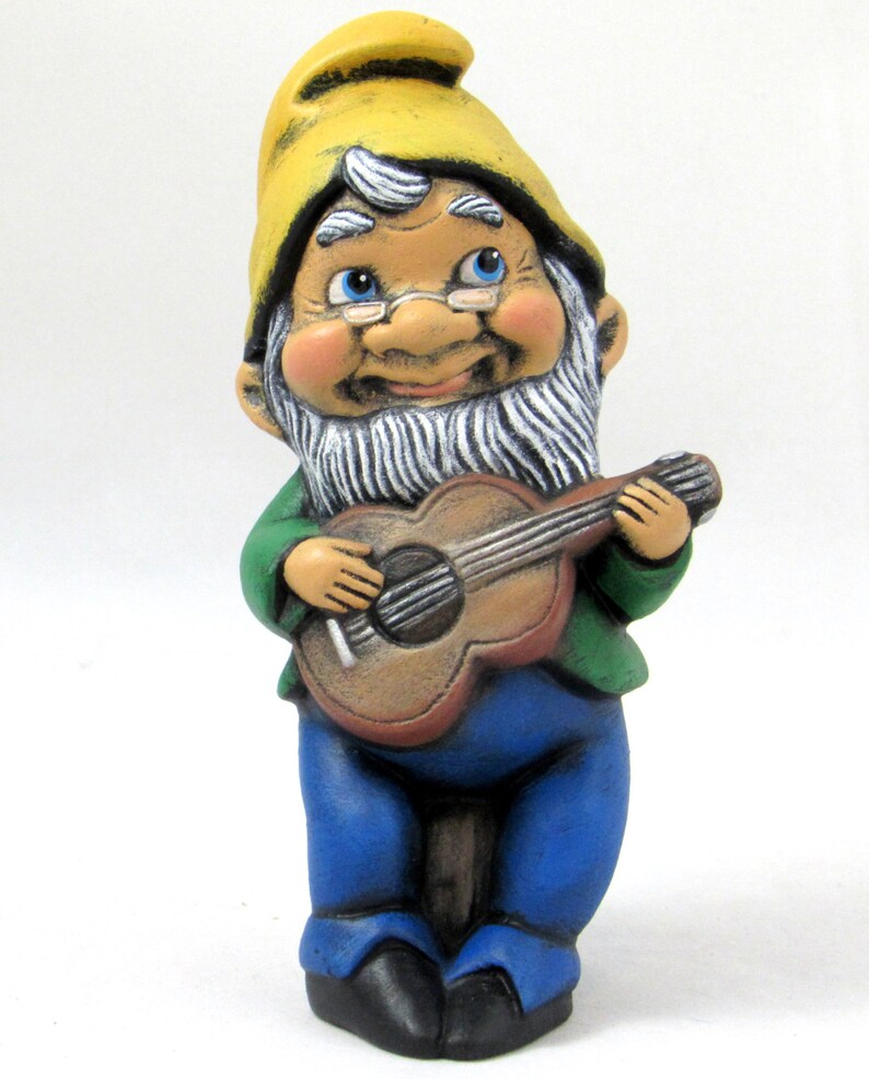 Small Ceramic Garden Gnome Playing the Guitar 5 3/4 inches | Etsy