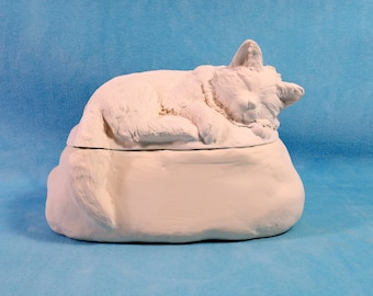 READY TO SHIP-Ready to Paint-Ceramic Long Haired Cat Cremation Urn- Hand Sculpted-handmade pet urn