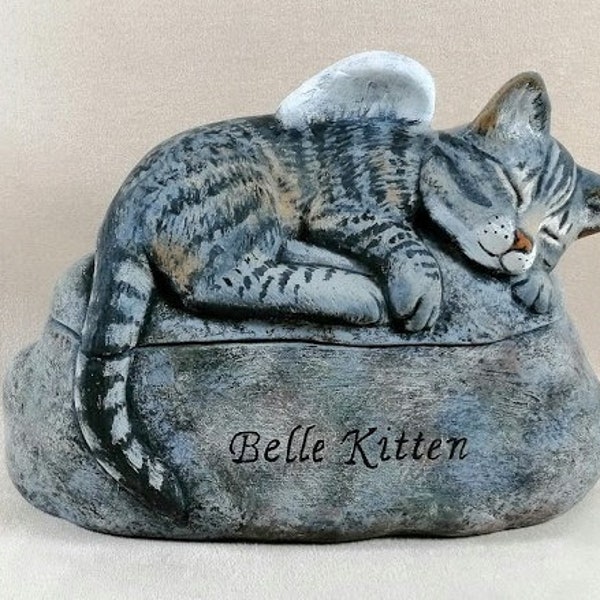 Ceramic Custom Painted Short Hair Cat Cremation Urn - hand made pet urn with personalization painted directly on the urn