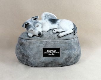Jack Russell  Terrier  Breed - Ceramic Hand Sculpted and Painted Dog Cremation Urn  -Pet hand made urn with name plate