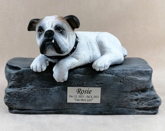 Custom Painted Bulldog Cremation Urn  -Pet hand made urn with plastic name plate. Made to order. Please include pictures of your pet.