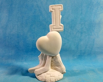 READY To SHIP-Ready to Paint-Ceramic I Loved Hockey statue - 8 inches tall-unpainted ceramic bisque-DIY