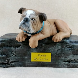 Custom Painted Bulldog Cremation Urn  -Pet hand made urn with plastic name plate. Made to order