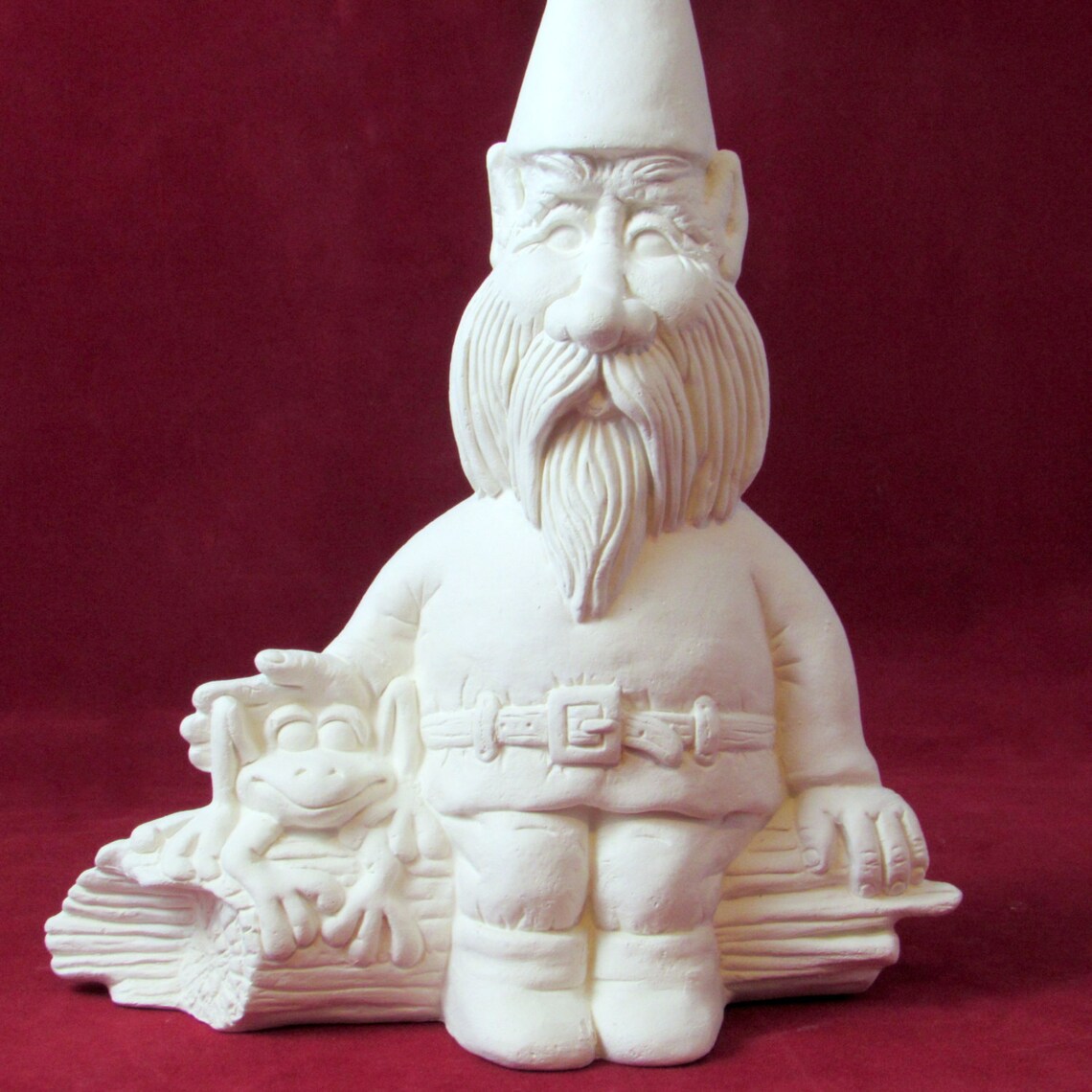 Ceramic Ready to Paint Garden Gnome on a Log with a Frog 9 Etsy