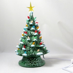 READY TO SHIP-Small Vintage Style Glazed Ceramic Christmas Tree with kiln fired snow-10 inches with base, hand made, painted, pine tree image 7