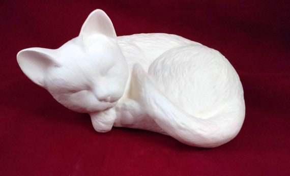 Ceramic Ready to Paint Curled Sleeping Kitty Cat, 7 1/2 - 8 Inches