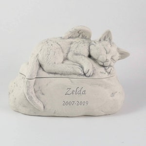 Grey Antiqued Ceramic Engraved Painted Cat Cremation Urn - hand made pet urn