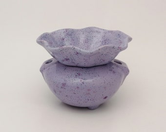 READY to SHIP-One Small Glazed Self Watering Ceramic African Violet Pot with rare vintage style top, hand painted