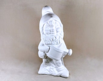 Large Ceramic Ready to Paint Vintage Style  Gnome with Watering Can- 16 inches,  lawn or garden gnome, outdoor or indoor