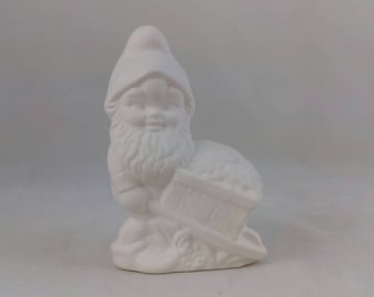 Ready to Paint Ceramic Small Gnome with Wheelbarrow - 5 inches,  lawn or garden gnome, outdoor or indoor