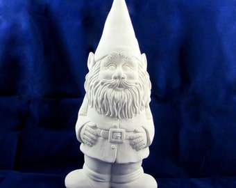 Ready to Paint Classic Ceramic Garden Gnome - 15.5 inches, bisque lawn or garden gnome, outdoor or indoor