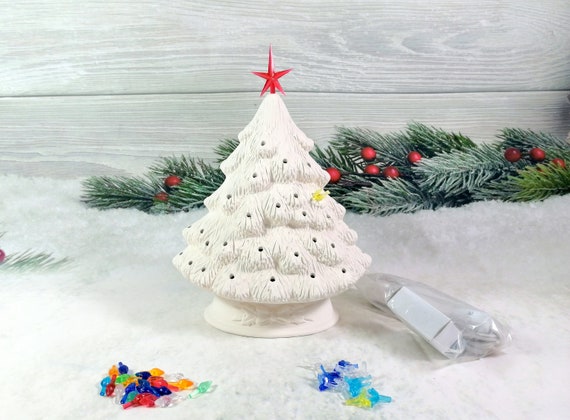 Medium Ceramic Christmas Tree w/Lights - Kiln Fire (Glaze Changes