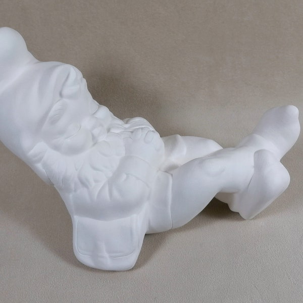 READY To SHIP-Ceramic Ready to Paint  Reclining Vintage  Gnome - 8-9 inches long,  lawn or garden gnome, outdoor or indoor-DIY