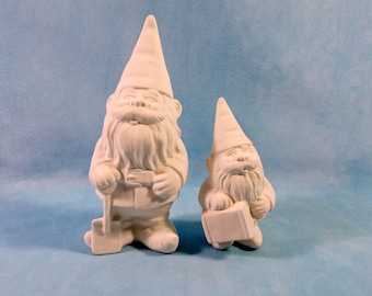 READY TO SHIP Set of Two Ready to Paint Garden Gnomes, 5 1/2 and 8 1/2  inches tall,  lawn or garden gnome, outdoor or indoor