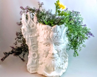 READY TO SHIP-Ready to Paint Large Ceramic Greenman Welcome Planter - 14.5 inches high- lawn or garden, indoor or outdoor
