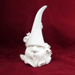 Ceramic Ready to Paint  Nature Garden Gnome with Snail & Blue Bells - 9.5 inches,  lawn or garden gnome, outdoor or indoor