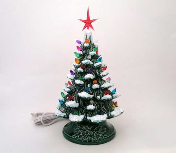 READY TO Ship small Vintage Style Glazed Ceramic Christmas Tree With Kiln Fired Snow 10 Inches With Base Hand Made Painted Pine Tree Etsy Canada