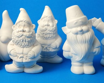 Set of Six Ready to Paint Small Male Ceramic Garden Gnomes- 4.5 to 5.5 inches,  lawn or garden gnome, outdoor or indoor