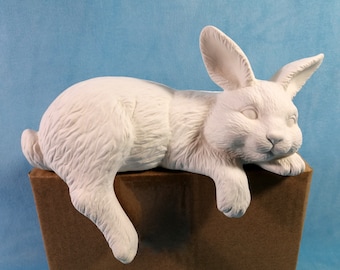 READY To SHIP-Ceramic Ready to Paint "Shelf Sitter" Bunny or Rabbit -7 1/4 inches long, DIY, decor