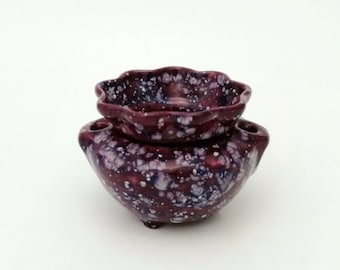 READY to SHIP-Miniature Self - Watering Ceramic African Violet Pot,hand painted, 2 piece, indoor, outdoor, lawn or garden