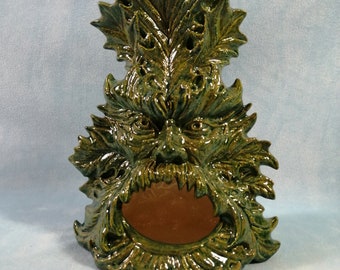 Ceramic  Green Man Chiminea for  cone incense  or t-light candle-Indoor or outdoor-home or garden- kiln fired glaze combo