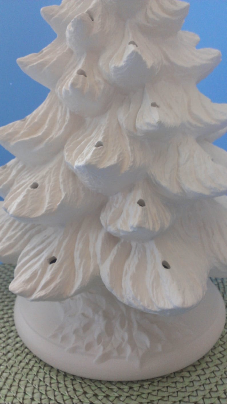 Ceramic Christmas Tree unpainted bisque with holly leaf | Etsy