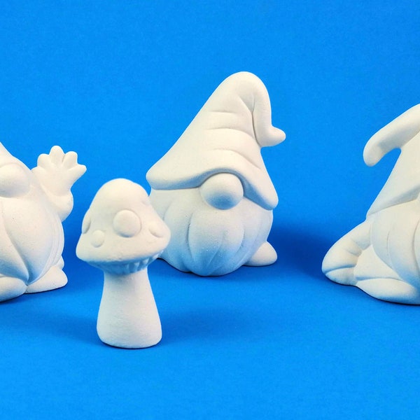 Ready to paint, Mini  Garden Gnome set of three plus mushroom - lawn or garden , outdoor or indoor