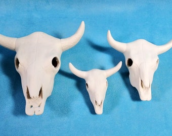 READY To SHIP-Ready to paint- Set of three Ceramic Cow, Steer or Buffalo Skulls