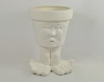 Ready to Paint  Cute-Ceramic Teen Girl "Waddle" Planter with fired glaze interior  - 8 inches tall,, indoor or outdoor