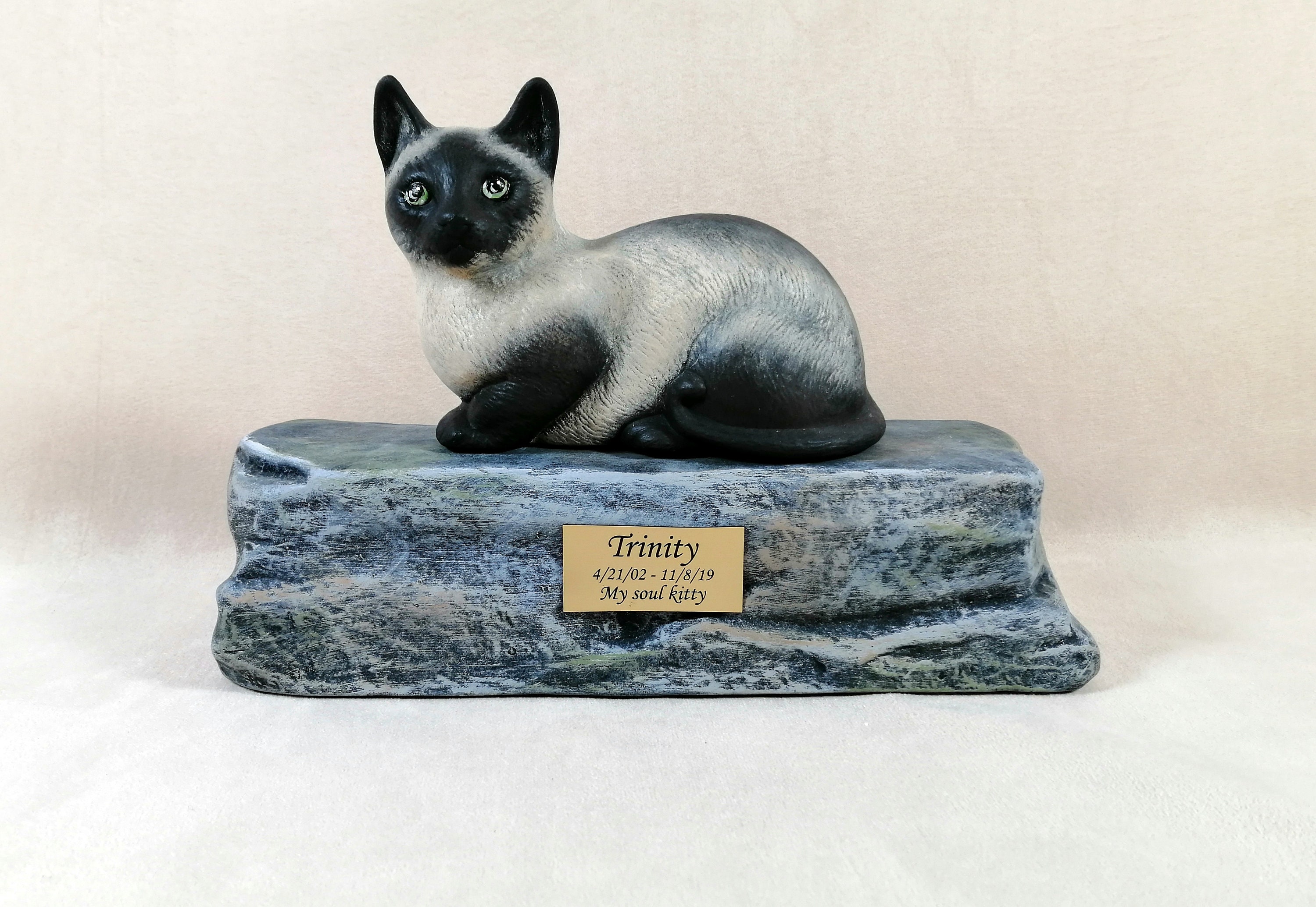 Ceramic Engraved Painted Bottom Loading Siamese Cat Cremation Urn