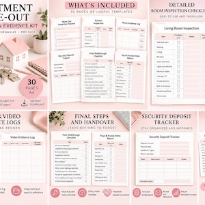 Apartment Move Out Checklist, Rental Inspection & Evidence Kit, Fillable PDF, Printable A4, Security Deposit Tracker