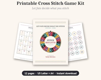 Stick-Roulette-Kreuzstichspiel zum Ausdrucken | Projektauswahl und WIP-Tracker | Digitales PDF
