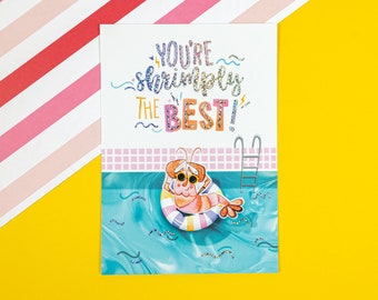 Shrimply the Best postcard with glitter foil details