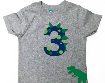 Custom Dinosaur Birthday Shirt with Name on Back Dino Birthday Shirt Grey T-SHIRT