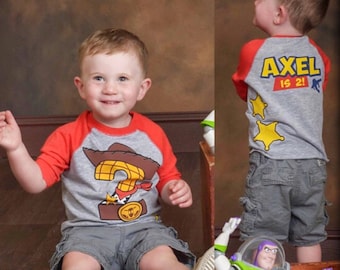 Custom COWBOY Birthday Shirt RED RAGLAN with Name on Back Woody birthday shirt Toy Story Birthday Shirt
