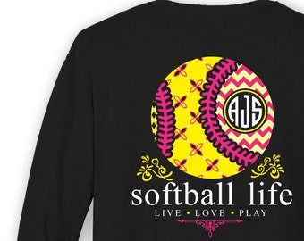OFFICIAL TM SOFTBALL Life™ Custom Monogram Long Sleeve T-Shirt Softball Shirt Softball T